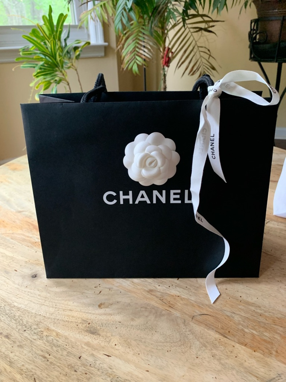 CHANEL Black & White Camellia Tote Bag with Branded Ribbon